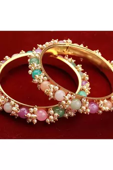 Gold Copper Antique Gold-Plated Beaded Kada Bangle