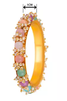 Gold Copper Antique Gold-Plated Beaded Kada Bangle