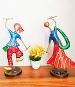 Antique Iron Dandiya Couple Showpiece - Set of 2