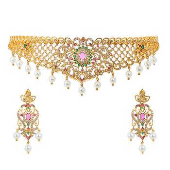 Pink cubic zirconia necklace-sets 1