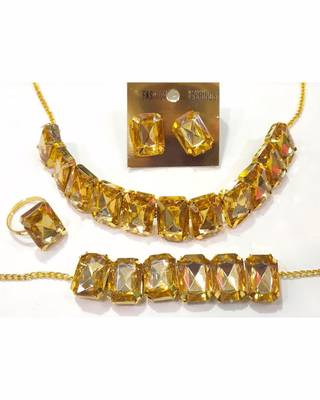 LCD Stylish Big Stone Choker Necklace With Finger Ring ,Earrings & Bracelet for Party Wear 1