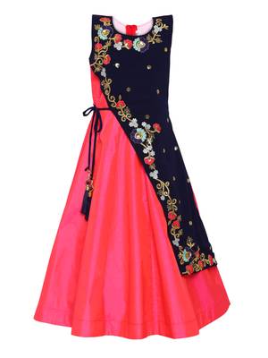 Red embroidered silk kids-girl-gowns 4