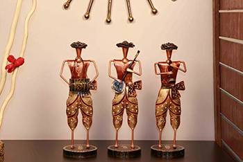 Antique Standing 3pc Metal Musician Set Art Sculpture Figurine Showpiece 1