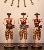 Antique Standing 3pc Metal Musician Set Art Sculpture Figurine Showpiece