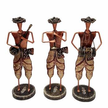 Antique Standing 3pc Metal Musician Set Art Sculpture Figurine Showpiece 2