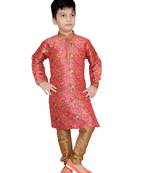 Pink printed silk boys-kurta-pyjama