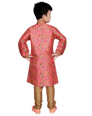 Pink printed silk boys-kurta-pyjama 2