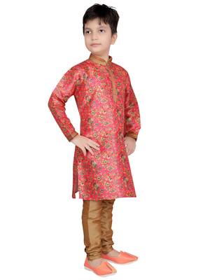 Pink printed silk boys-kurta-pyjama 3