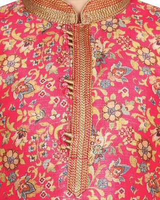 Pink printed silk boys-kurta-pyjama 4