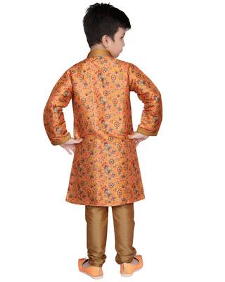 Orange printed silk boys-kurta-pyjama 2