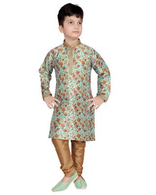 Blue printed silk boys-kurta-pyjama 1