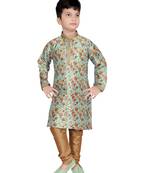 Blue printed silk boys-kurta-pyjama