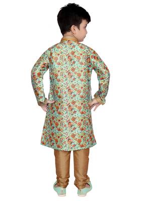 Blue printed silk boys-kurta-pyjama 2