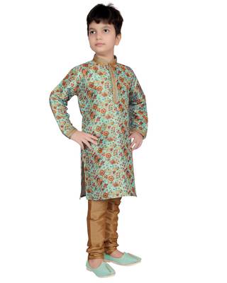 Blue printed silk boys-kurta-pyjama 3