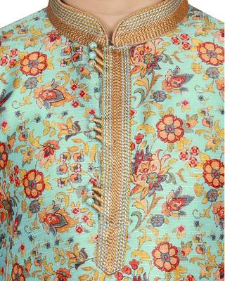 Blue printed silk boys-kurta-pyjama 4