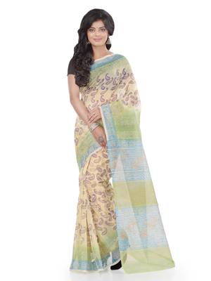 Cream Printed Cotton Silk Saree Without Blouse 1