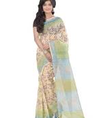 Cream Printed Cotton Silk Saree Without Blouse