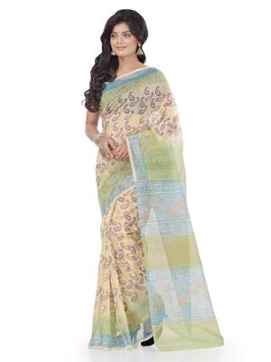 Cream Printed Cotton Silk Saree Without Blouse 2