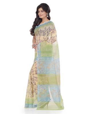 Cream Printed Cotton Silk Saree Without Blouse 3
