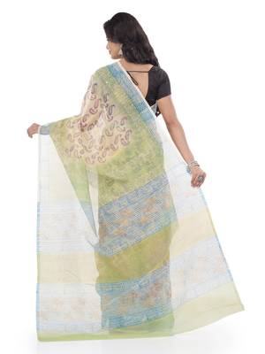 Cream Printed Cotton Silk Saree Without Blouse 4