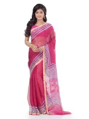 Pink Printed Silk Saree Without Blouse 1