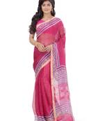 Pink Printed Silk Saree Without Blouse
