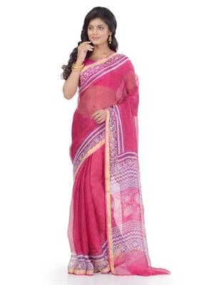 Pink Printed Silk Saree Without Blouse 2