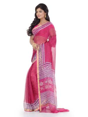 Pink Printed Silk Saree Without Blouse 3
