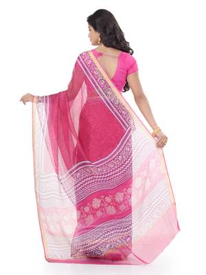 Pink Printed Silk Saree Without Blouse 4