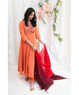 Orange Classic Anarkali with churidar & dupatta 1