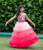 peach hand embroidered resham work lehenga