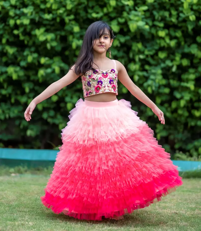 peach hand embroidered resham work lehenga