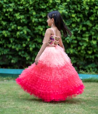 peach hand embroidered resham work lehenga 5