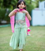 mint hand embroidered organza sheer kurta palazzo