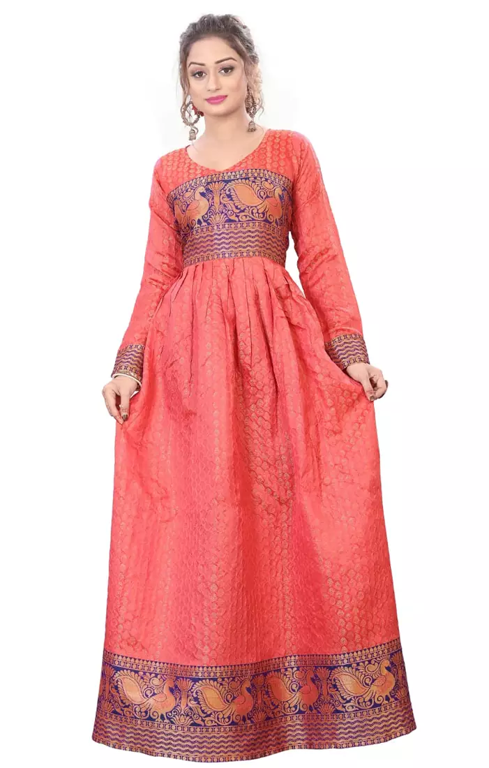 Peach plain rayon kurtas-and-kurtis