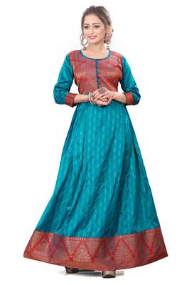Teal printed rayon kurtas-and-kurtis 1