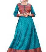 Teal printed rayon kurtas-and-kurtis