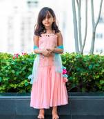 peach  hand embroidered organza sheer kurta palazzo