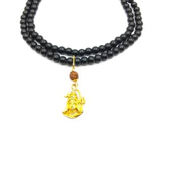 Raviour Lifestyle Lord Shiv Mahakal Shankar Mahadev shiv shakti Rudraksha Pendant With Black Hakik Agate 108 beads Mala 1