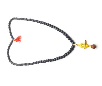 Lord Shiva Mahakal Shivling Rudraksha Pendant With Black Hakik Agate 108 beads Mala For Health And Peace 1