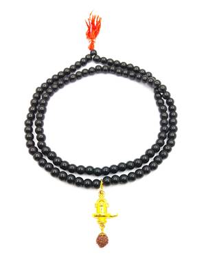 Lord Shiva Mahakal Shivling Rudraksha Pendant With Black Hakik Agate 108 beads Mala For Health And Peace 2