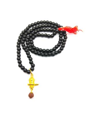 Lord Shiva Mahakal Shivling Rudraksha Pendant With Black Hakik Agate 108 beads Mala For Health And Peace 1