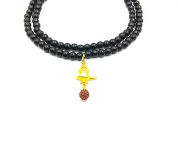 Lord Shiva Mahakal Shivling Rudraksha Pendant With Black Hakik Agate 108 beads Mala For Health And Peace 2