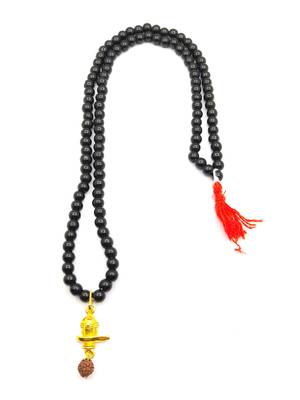 Lord Shiva Mahakal Shivling Rudraksha Pendant With Black Hakik Agate 108 beads Mala For Health And Peace 3