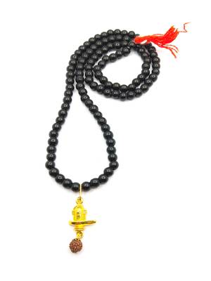 Lord Shiva Mahakal Shivling Rudraksha Pendant With Black Hakik Agate 108 beads Mala For Health And Peace 1