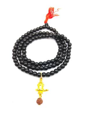 Lord Shiva Mahakal Shivling Rudraksha Pendant With Black Hakik Agate 108 beads Mala For Health And Peace 3
