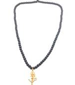 Om Shiv Mahakal Trishul With Rudraksha Pendant With Black Hakik Agate 108 beads Mala For 