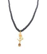 Om Shiv Mahakal Trishul With Rudraksha Pendant With Black Hakik Agate 108 beads Mala For 