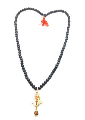 Om Shiv Mahakal Trishul With Rudraksha Pendant With Black Hakik Agate 108 beads Mala For  1