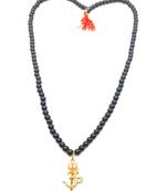 Om Shiv Mahakal Trishul With Rudraksha Pendant With Black Hakik Agate 108 beads Mala For 